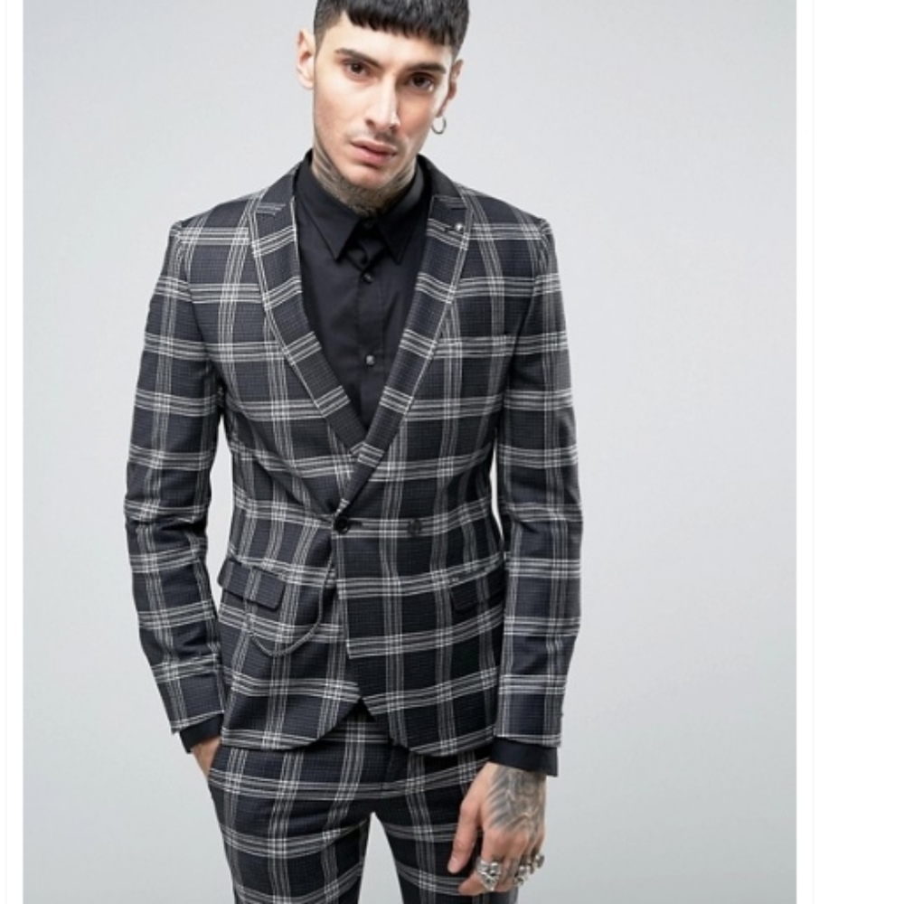 Noose & Monkey slim Tailor Size 36R Tartan Plaid Salinger Sport Coat,retro Gothi